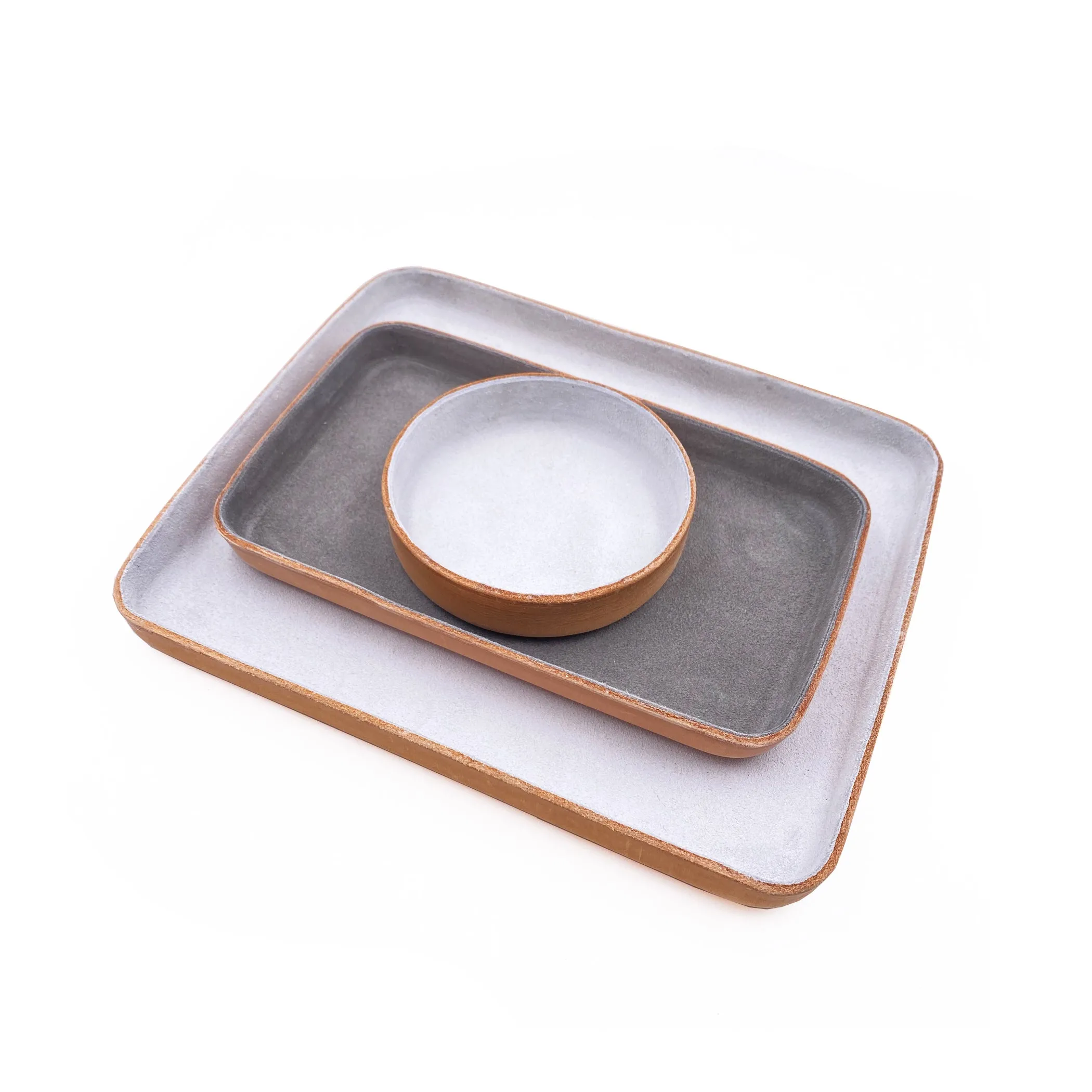 Leather Jewelry Tray, Small Light Grey