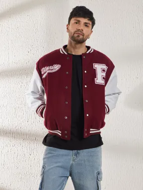 Maroon Woollen Faux Leather Sleeves Letterman Varsity Jacket