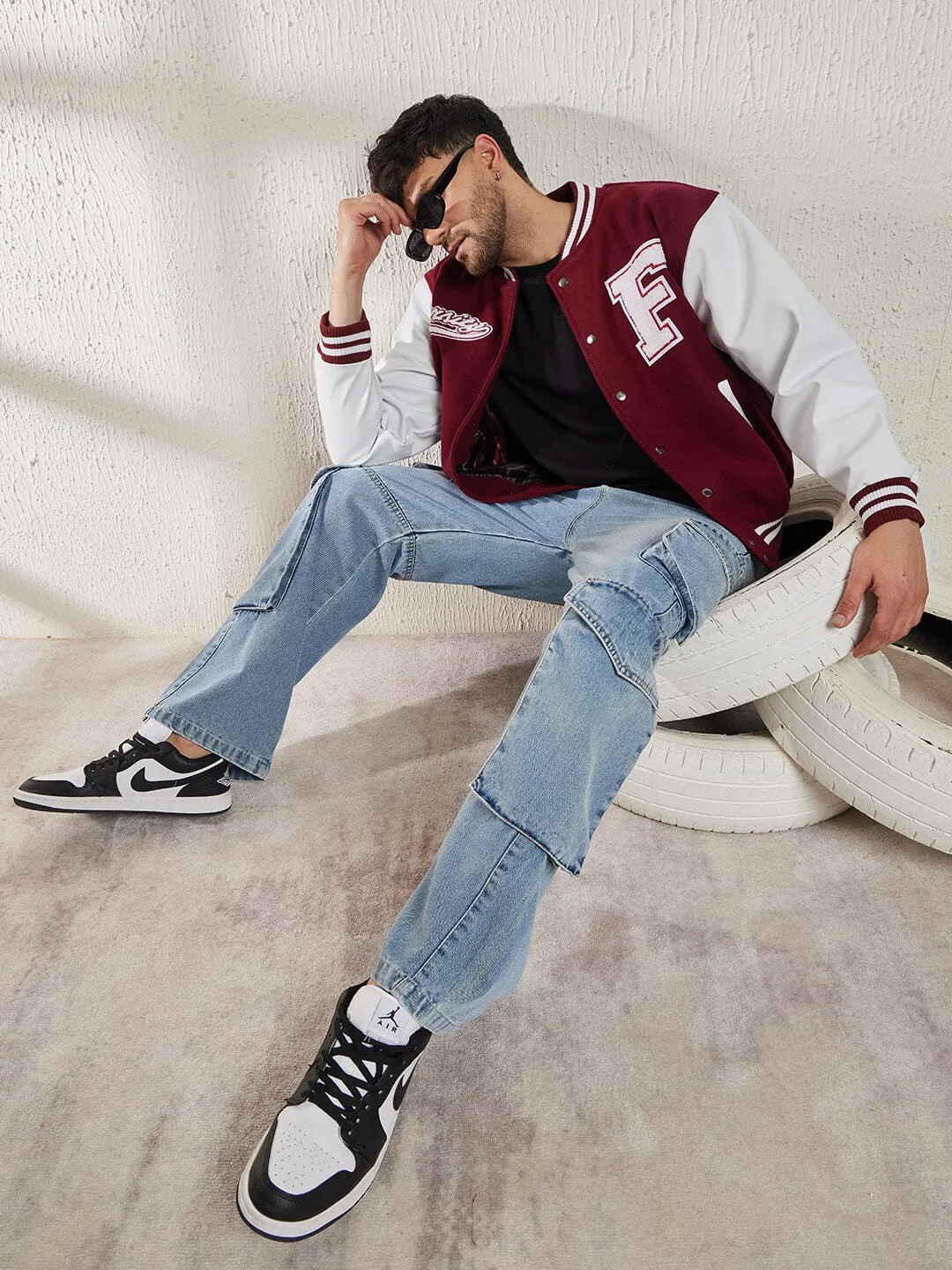 Maroon Woollen Faux Leather Sleeves Letterman Varsity Jacket