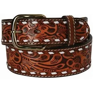 Men's 3D 1-1/2in. Natural Floral Buckstitch Belt