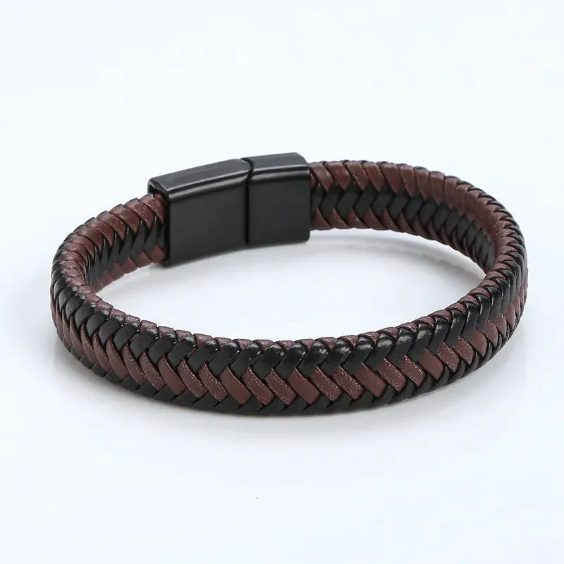 Men’s Woven Black And Brown Leather Bracelet