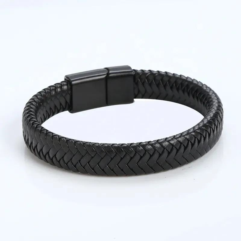 Men’s Woven Black And Brown Leather Bracelet