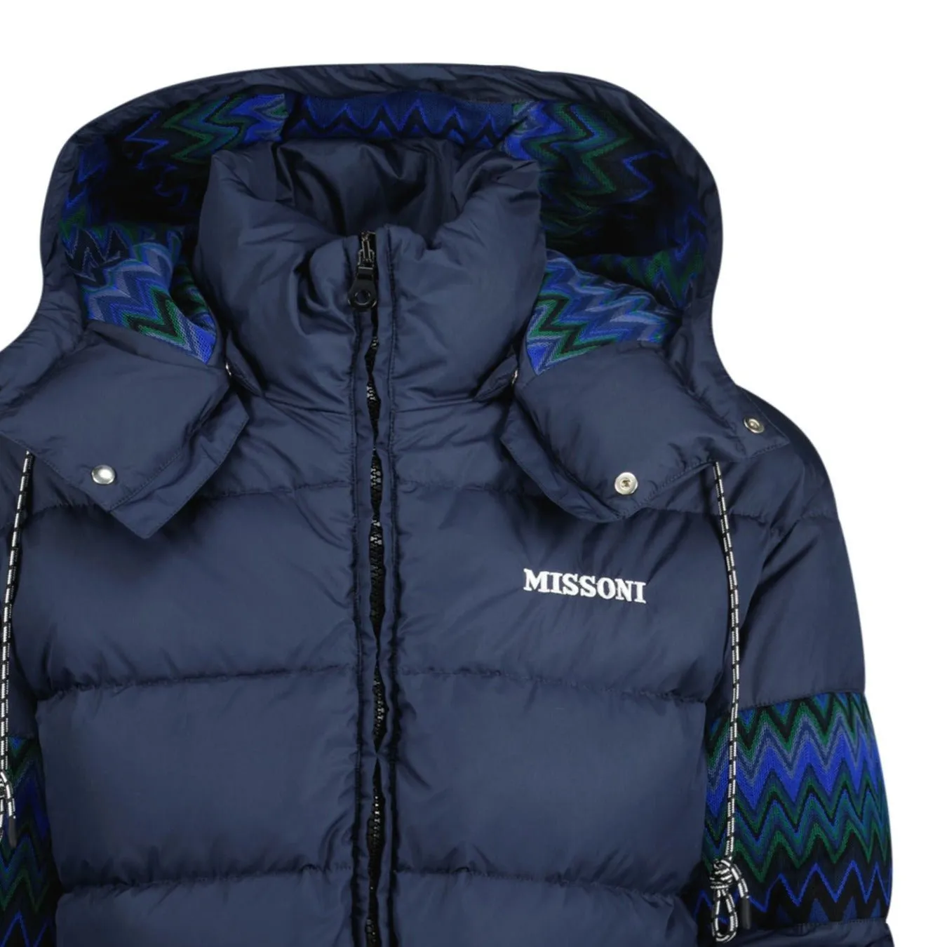 Missoni Hooded Down Jacket Zig Zag Navy