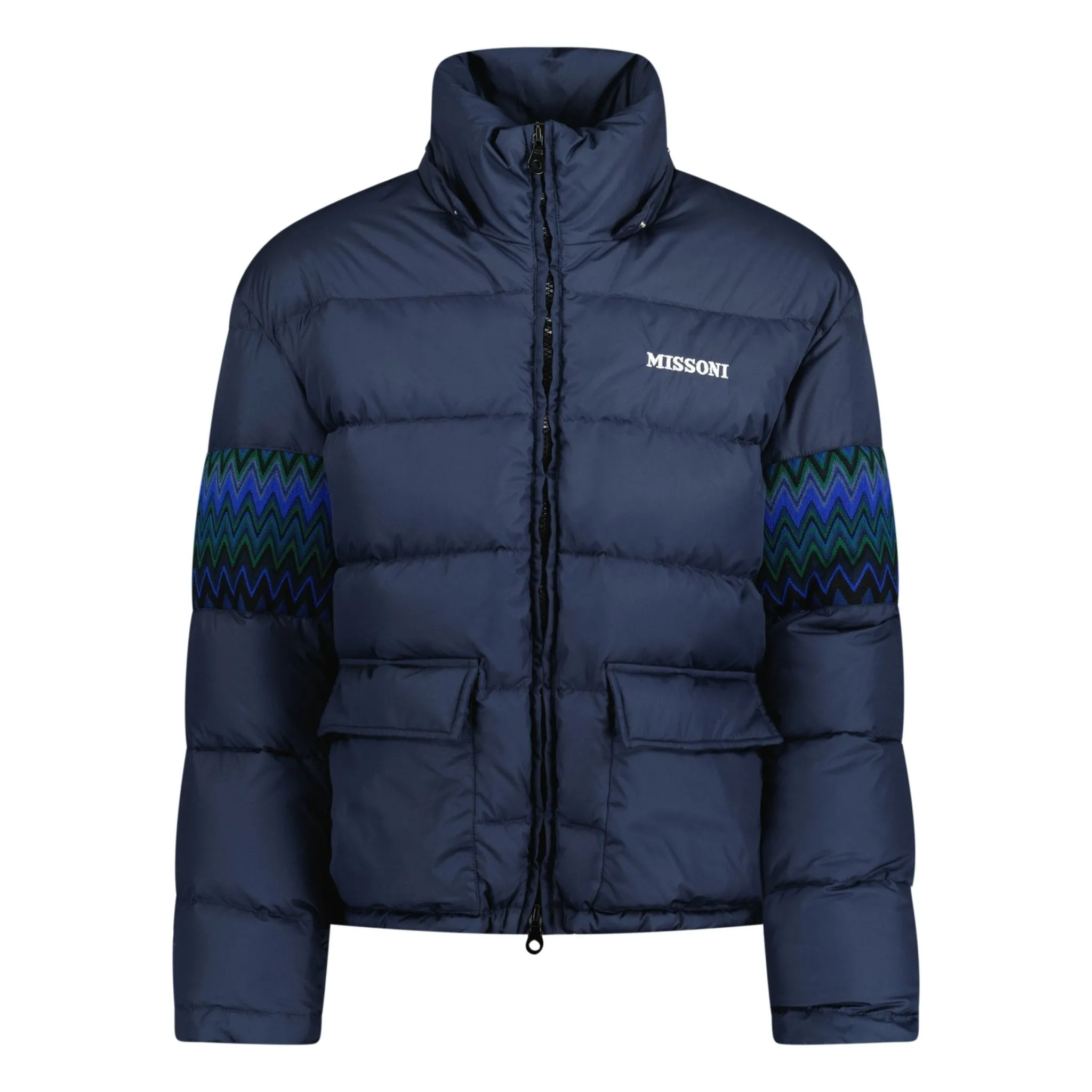 Missoni Hooded Down Jacket Zig Zag Navy