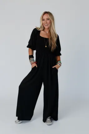 Nick Of Time Smocked Jumpsuit - Black