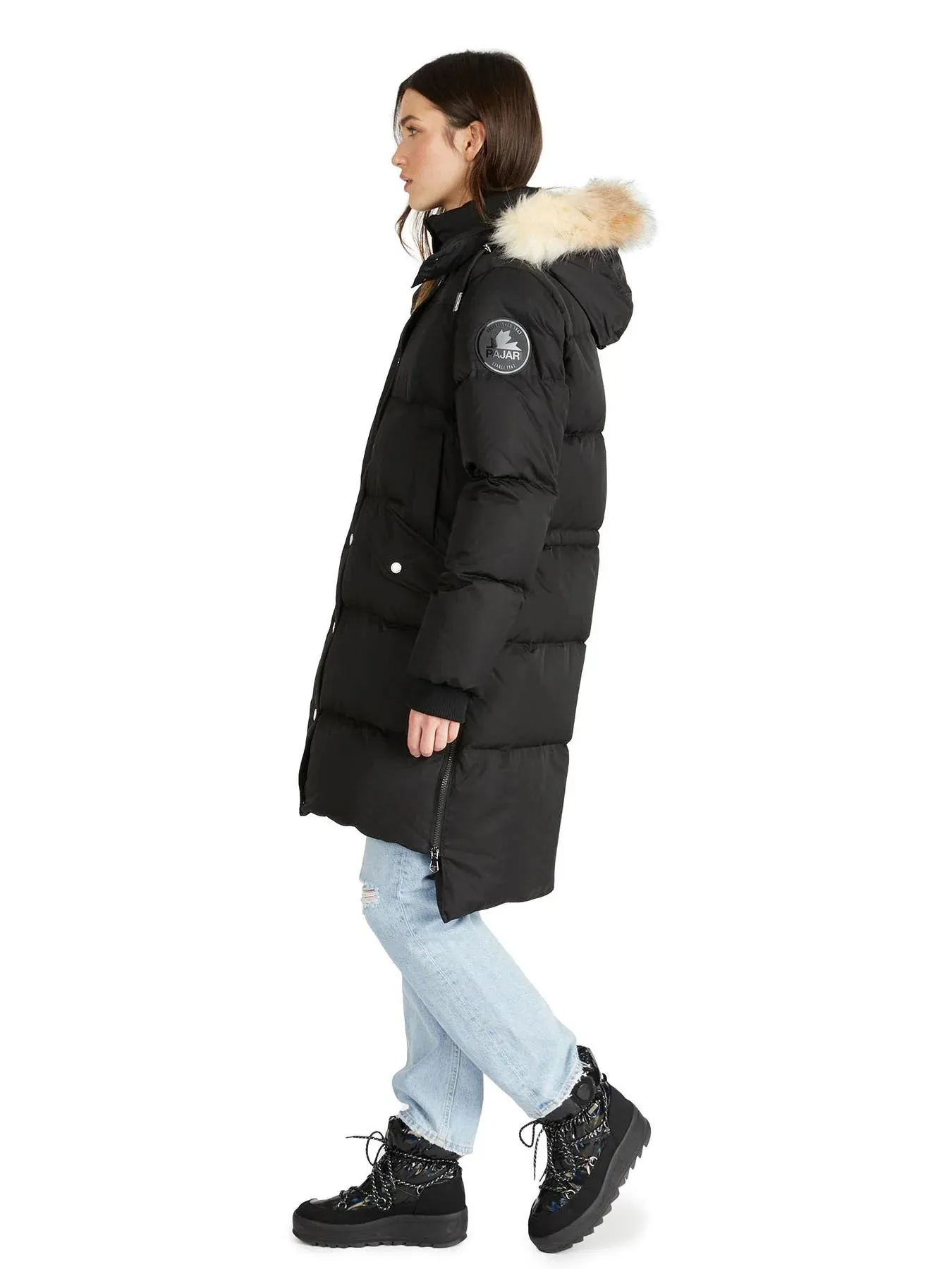 Pajar Womens Reyna Long Puffer with Faux Fur Trim - BLACK