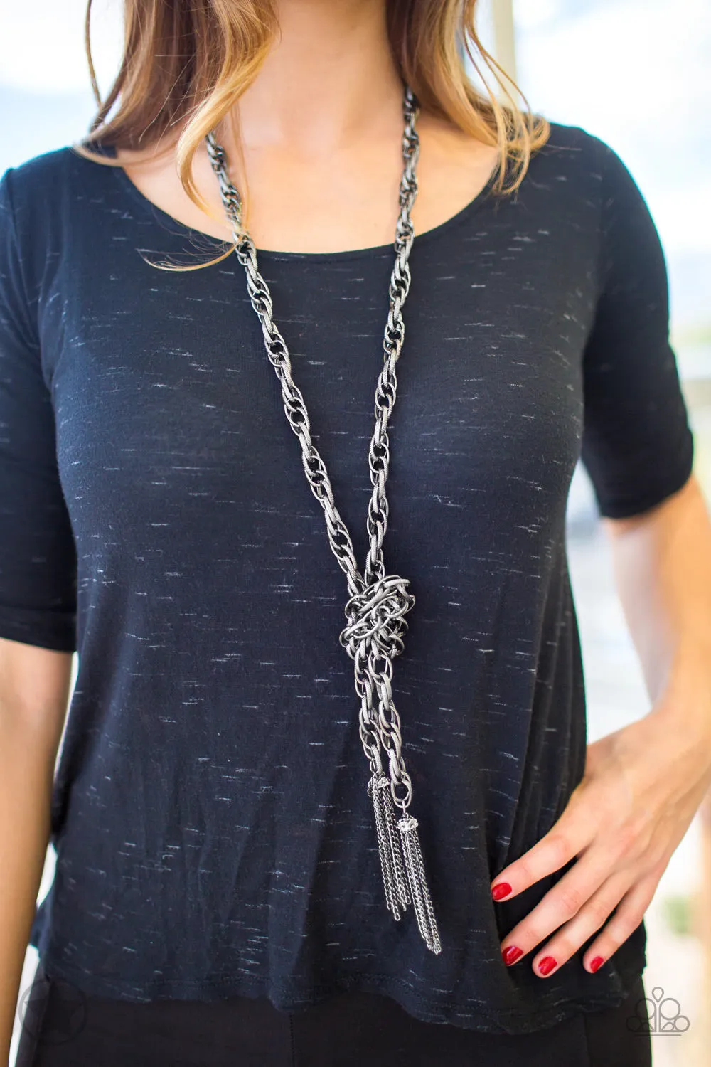 Paparazzi Accessories  - SCARFed for Attention #N884 - Gunmetal Necklace