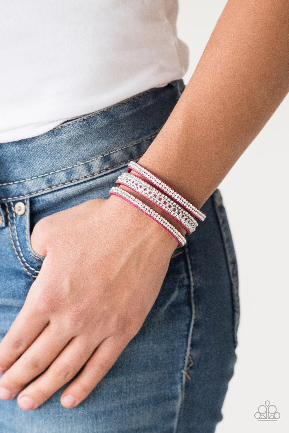 Paparazzi Rollin in Rhinestones - Pink Wrap Bracelet