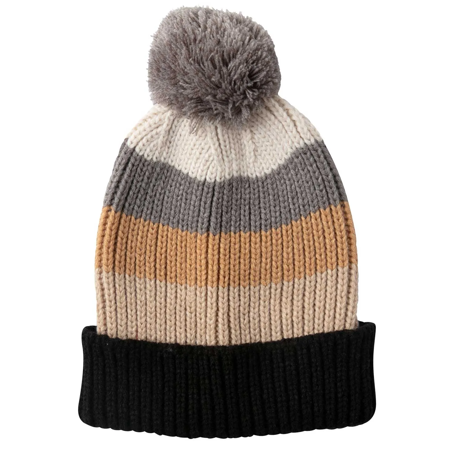 Piccadilly Striped Black and Tan Knit Beanie