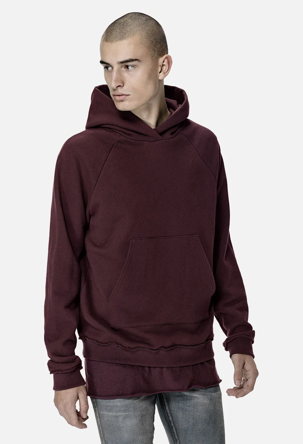 Raw Edge Raglan Hoodie / Maroon