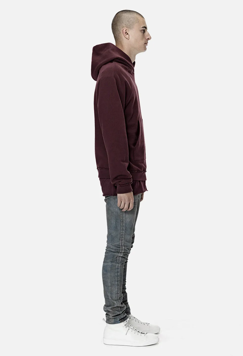 Raw Edge Raglan Hoodie / Maroon