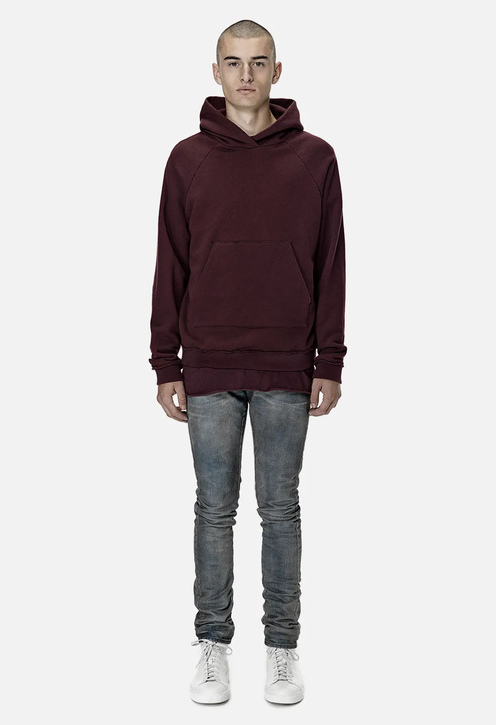 Raw Edge Raglan Hoodie / Maroon