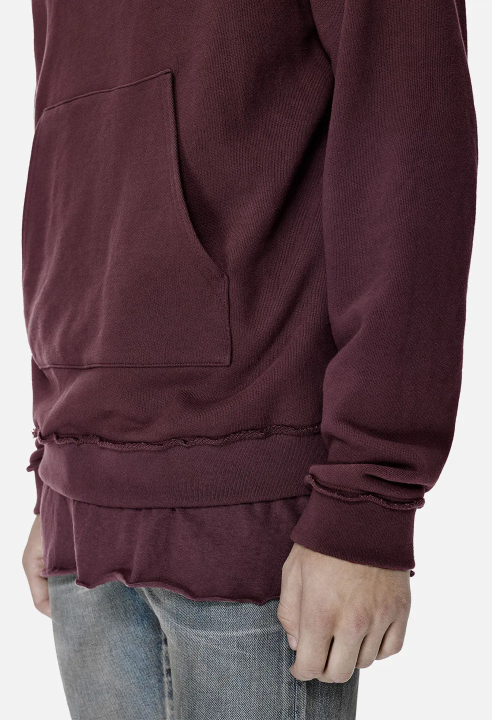 Raw Edge Raglan Hoodie / Maroon