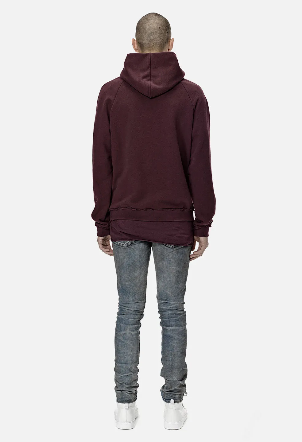 Raw Edge Raglan Hoodie / Maroon