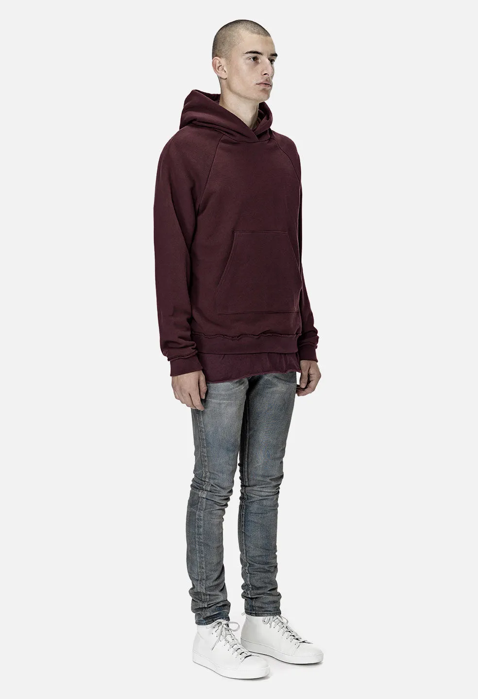 Raw Edge Raglan Hoodie / Maroon