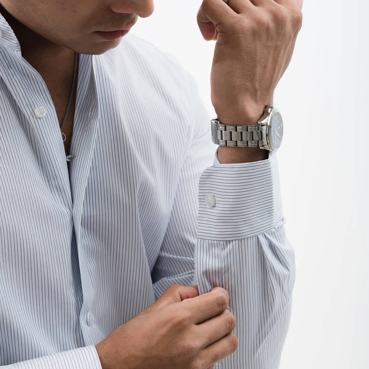 Self textured Striped Blue/White Formal Shirt