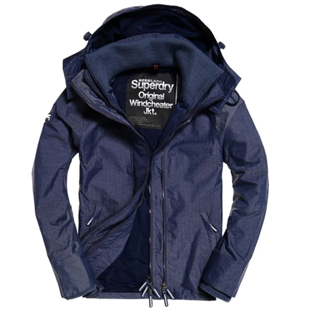 Superdry Mens Tech Hood Wind cheater Zip Jacket - Navy Herringbone