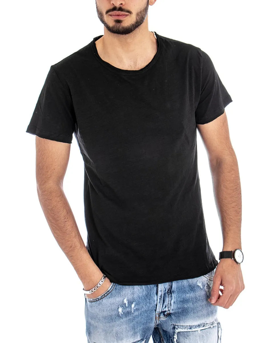 T-shirt Uomo Girocollo Tinta Unita Nera Manica Corta Casual Basic GIOSAL