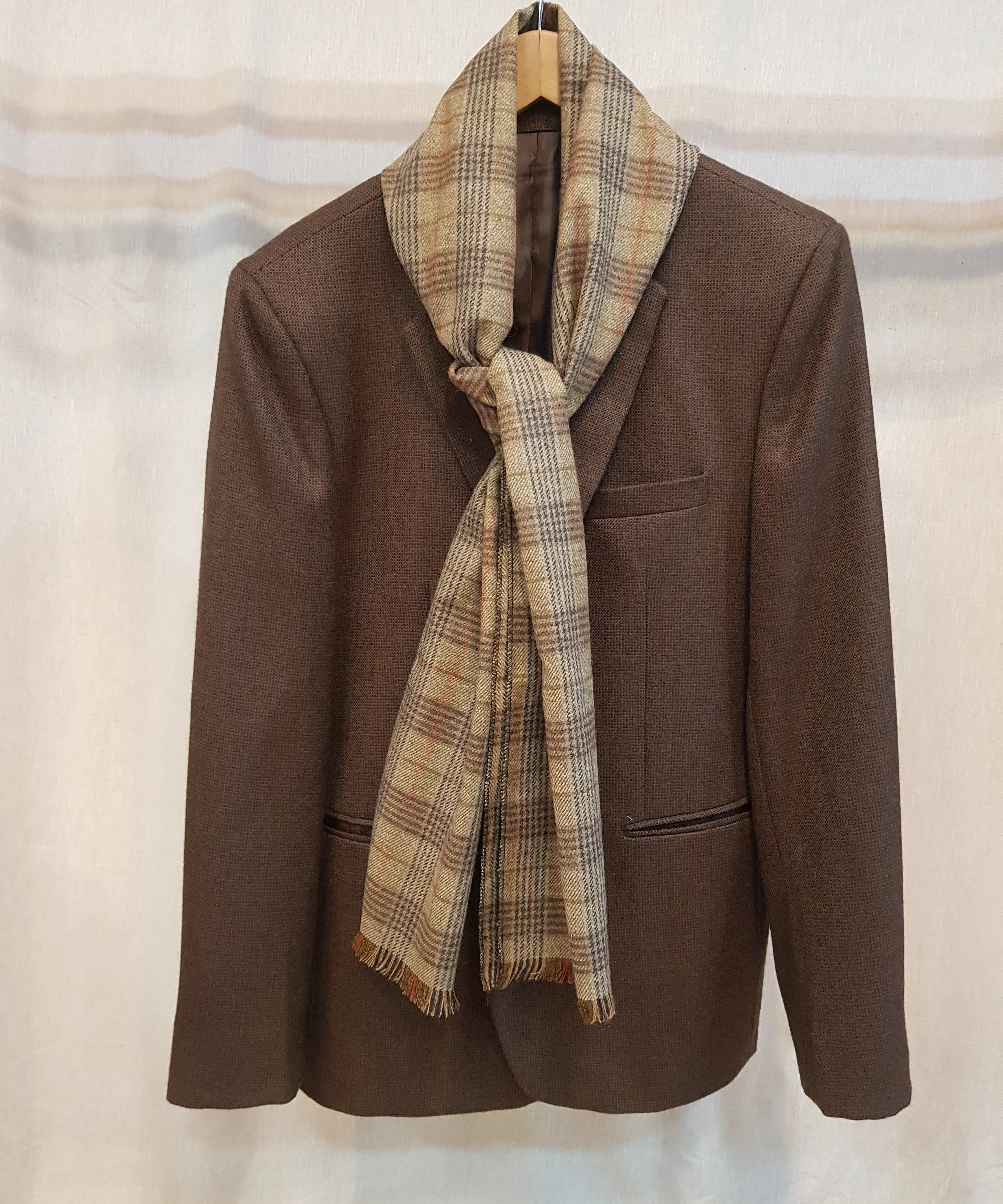 Tan Plaid Tweed Scarf