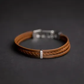 Triple light brown Italian nappa leather bracelet with silverplated finish