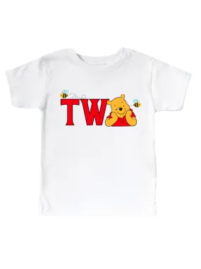 Two Birthday Winnie Pooh toddler baby t-shirt,2nd birthday, toddler birthday, white birthday t-shirt.