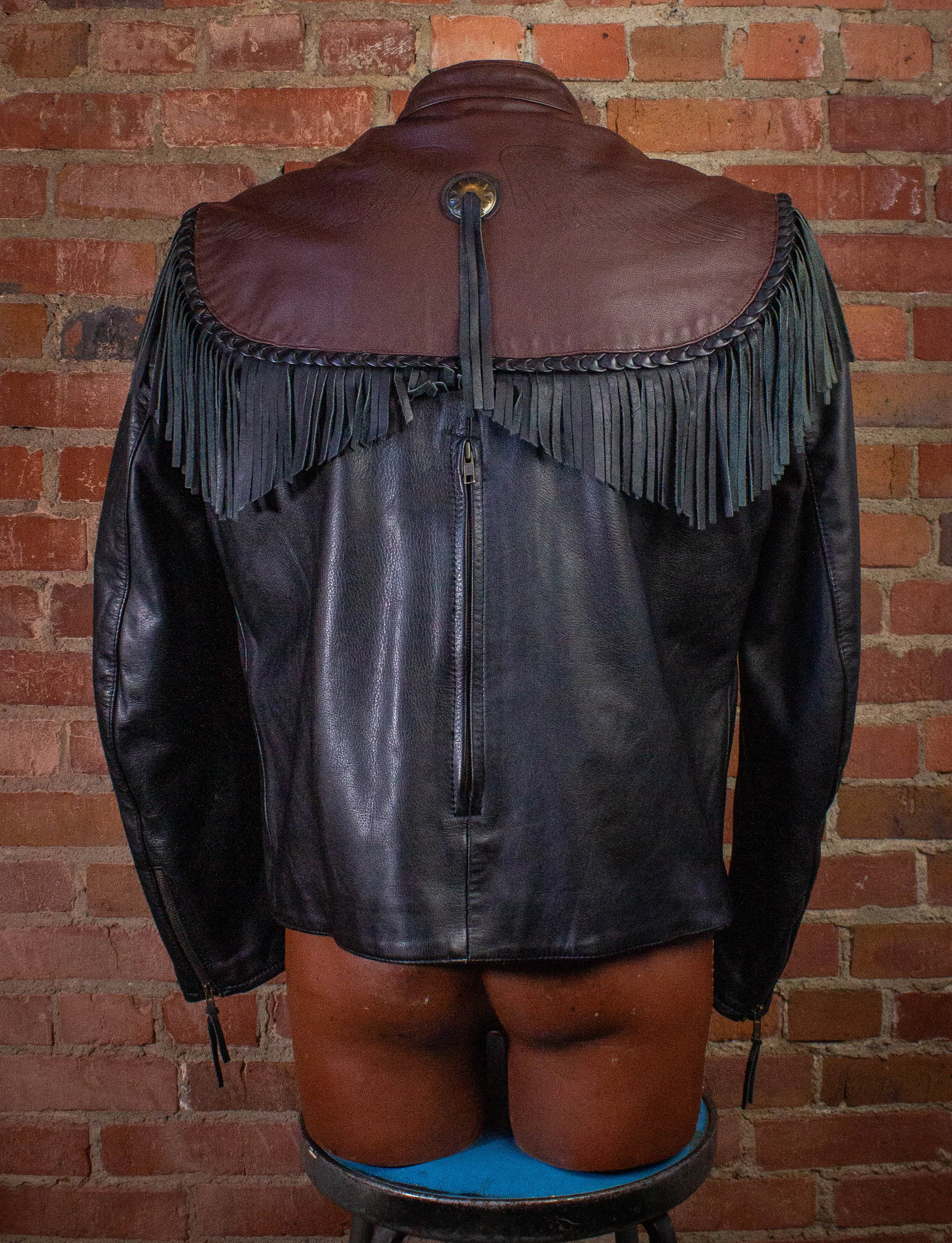 Vintage Harley Davidson Willie G Leather Fringe Jacket Black/Red XL