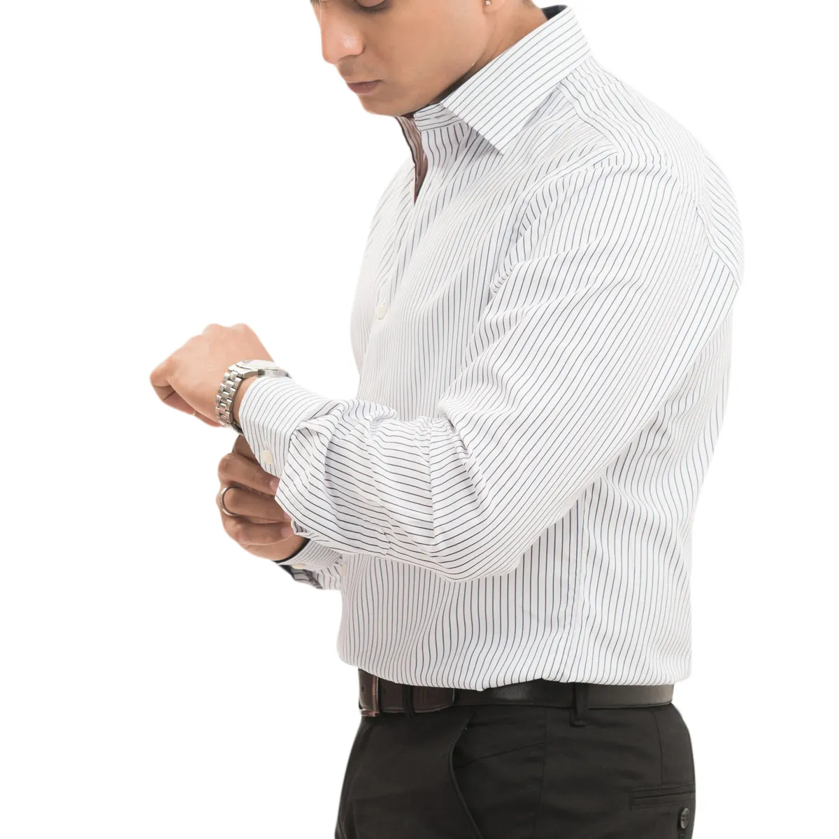 White/Navy Bengal Striped Shirt