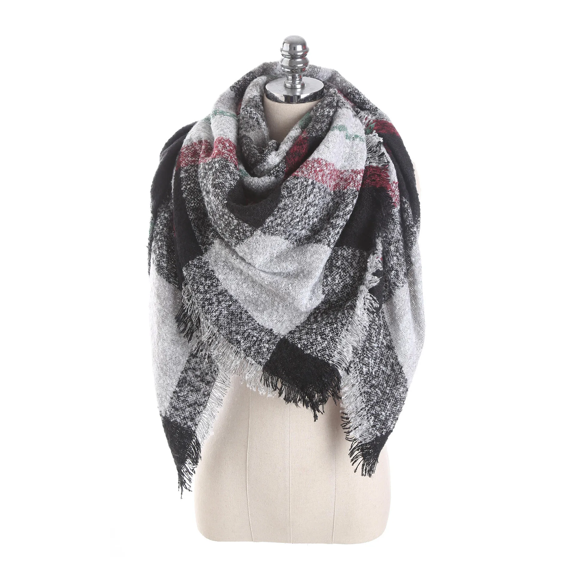 Women's Color Matching Lattice Scarf Ladies Warm Scarf Buttoned Crochet Wrap Pattern