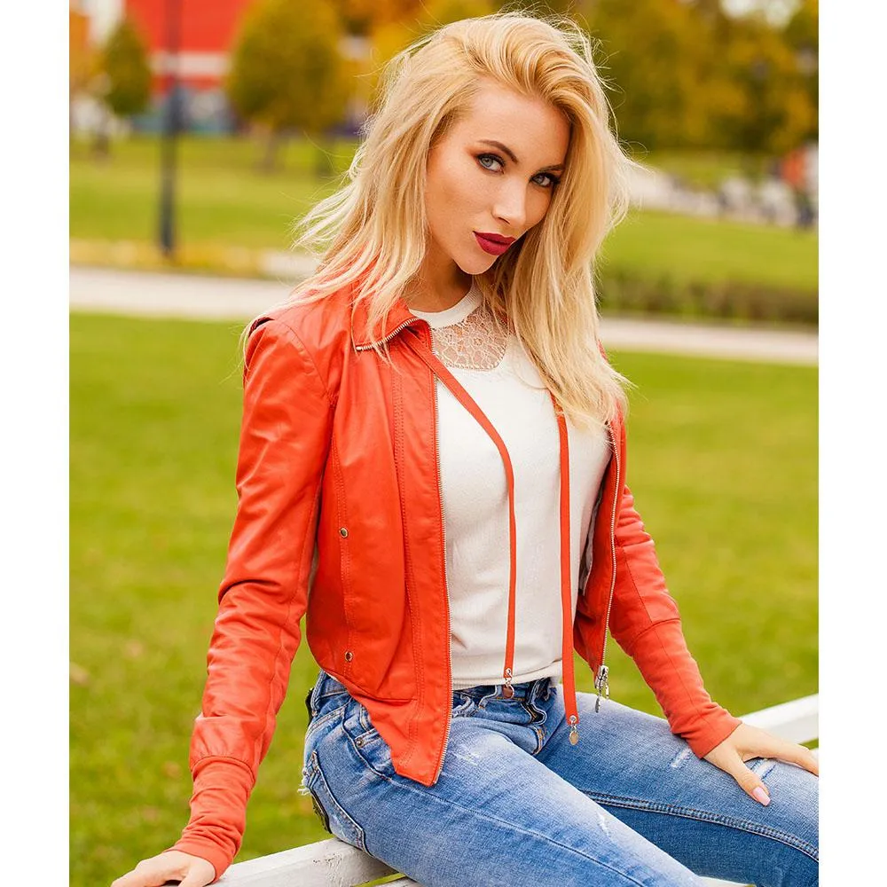 Women's Leather Bomber Jacket - Sienna